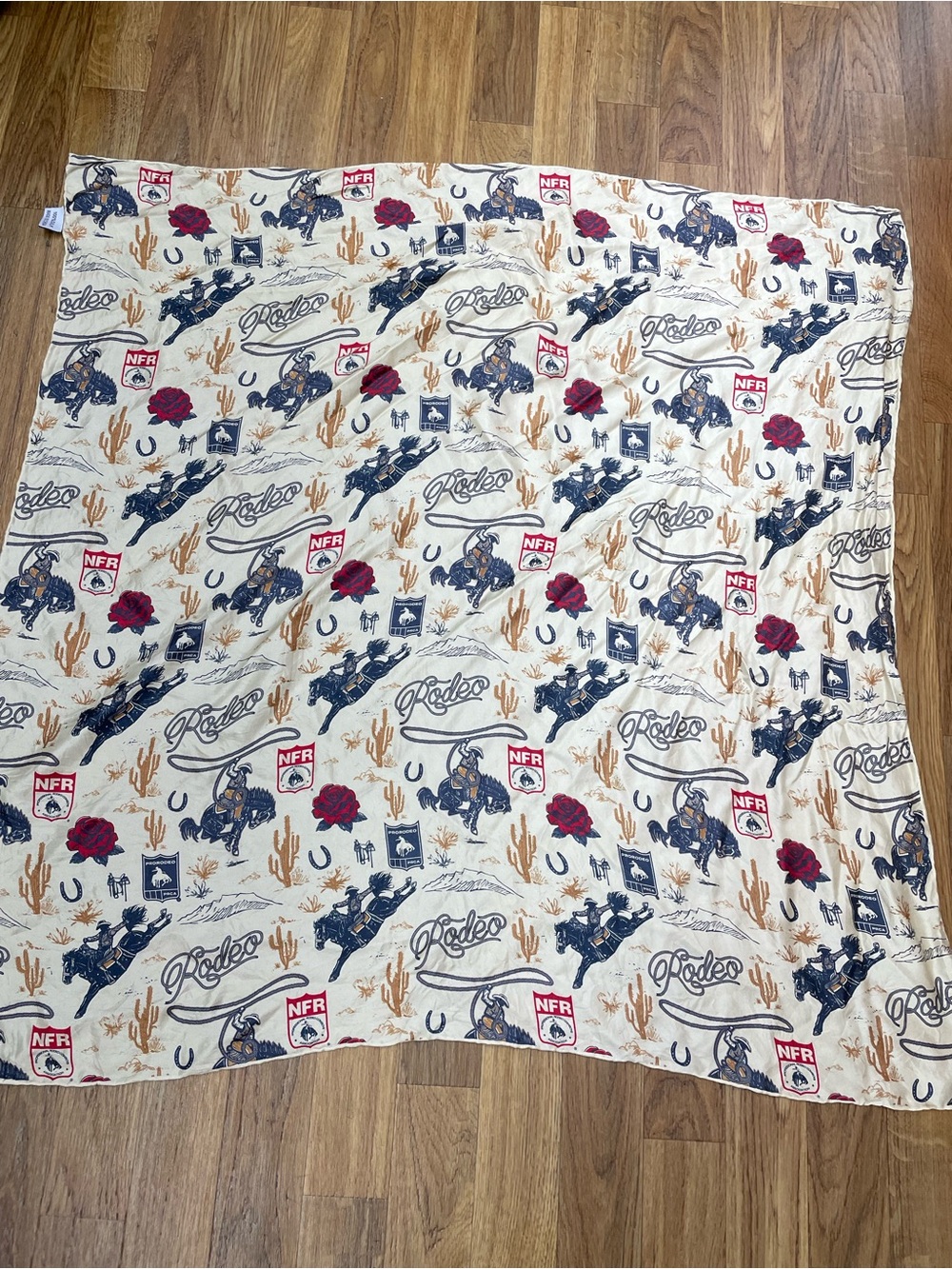 Rodeo Print Scarf/Wrap in Cream with Navy & Red Accents